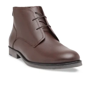 Men Brown Solid Genuine Leather Mid-Top Flat Boots