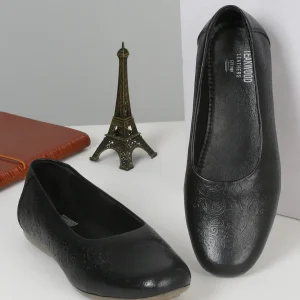 Women's Black Solid Leather Ballet Flat Shoes